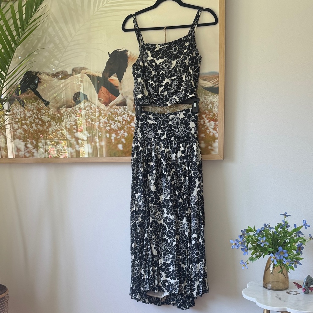 Anthropologie Black and White Floral Two-Piece Set